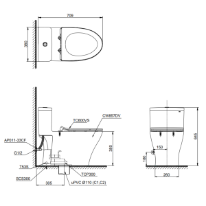 Bản vẽ kỹ thuật Bồn cầu TOTO MS857DT2