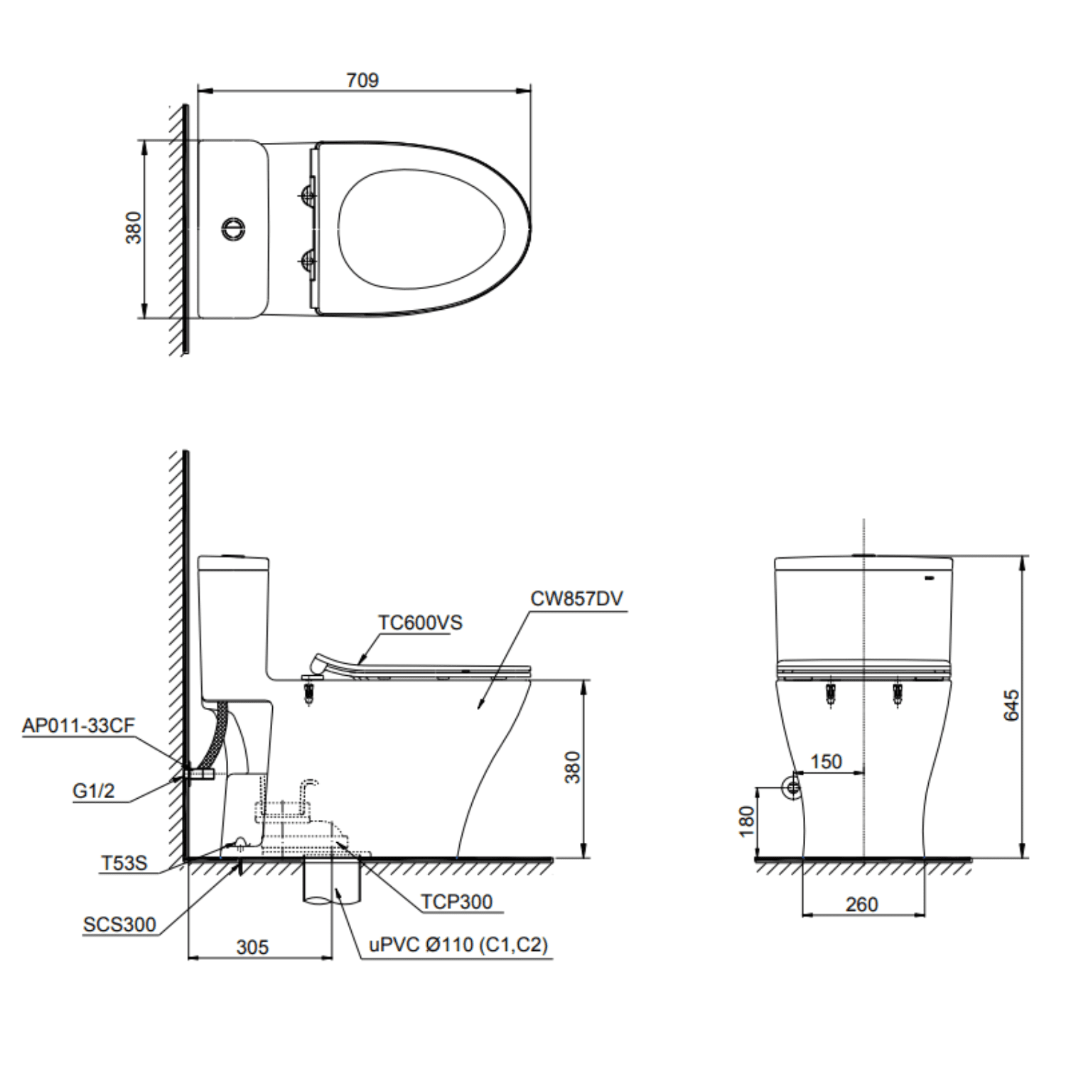 Bản vẽ kỹ thuật Bồn cầu TOTO MS857DT2