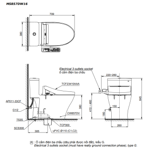 Bản vẽ Kỹ Thuật TOTO MS857DW16 1 khối