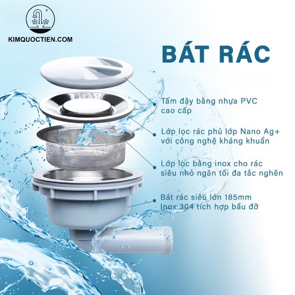 Bát rác kích thước 140mm với 3 lớp lọc giúp thoát nước nhanh chóng và ngăn tắc nghẽn