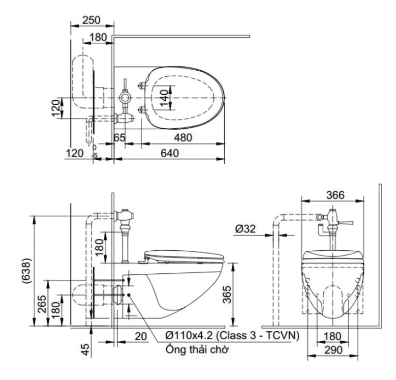 Bồn cầu treo tường INAX AC-22P+CW-S32VN