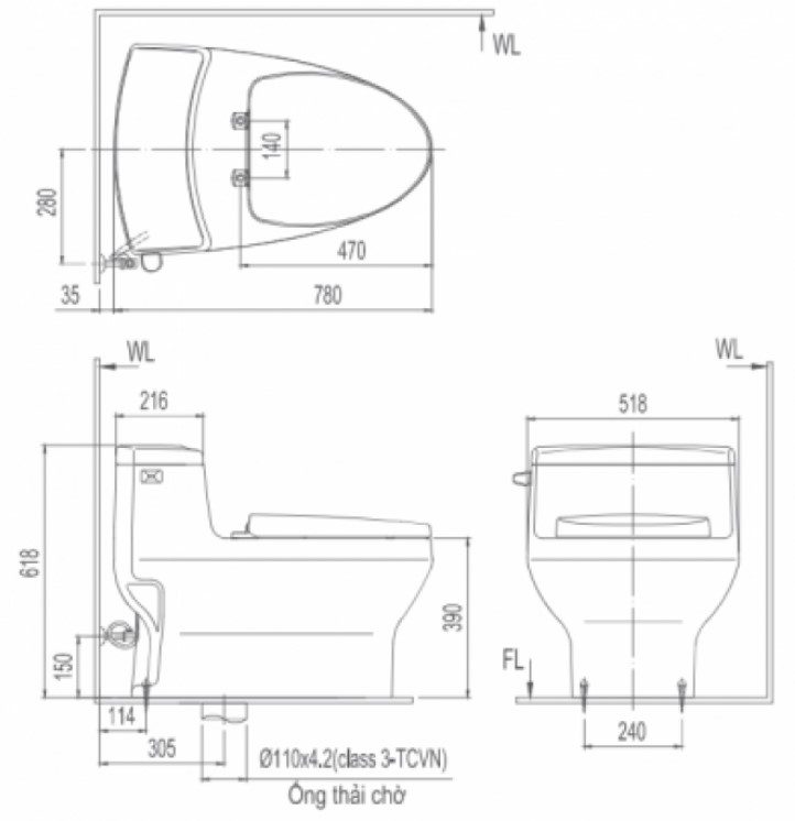 Bàn cầu một khối INAX AC-4005+CW-H17VN