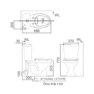 Bồn cầu hai khối INAX C-108A+CW-S15VN