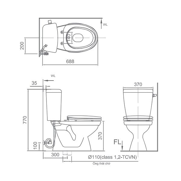 Bồn cầu hai khối INAX C-117A+CW-S15VN