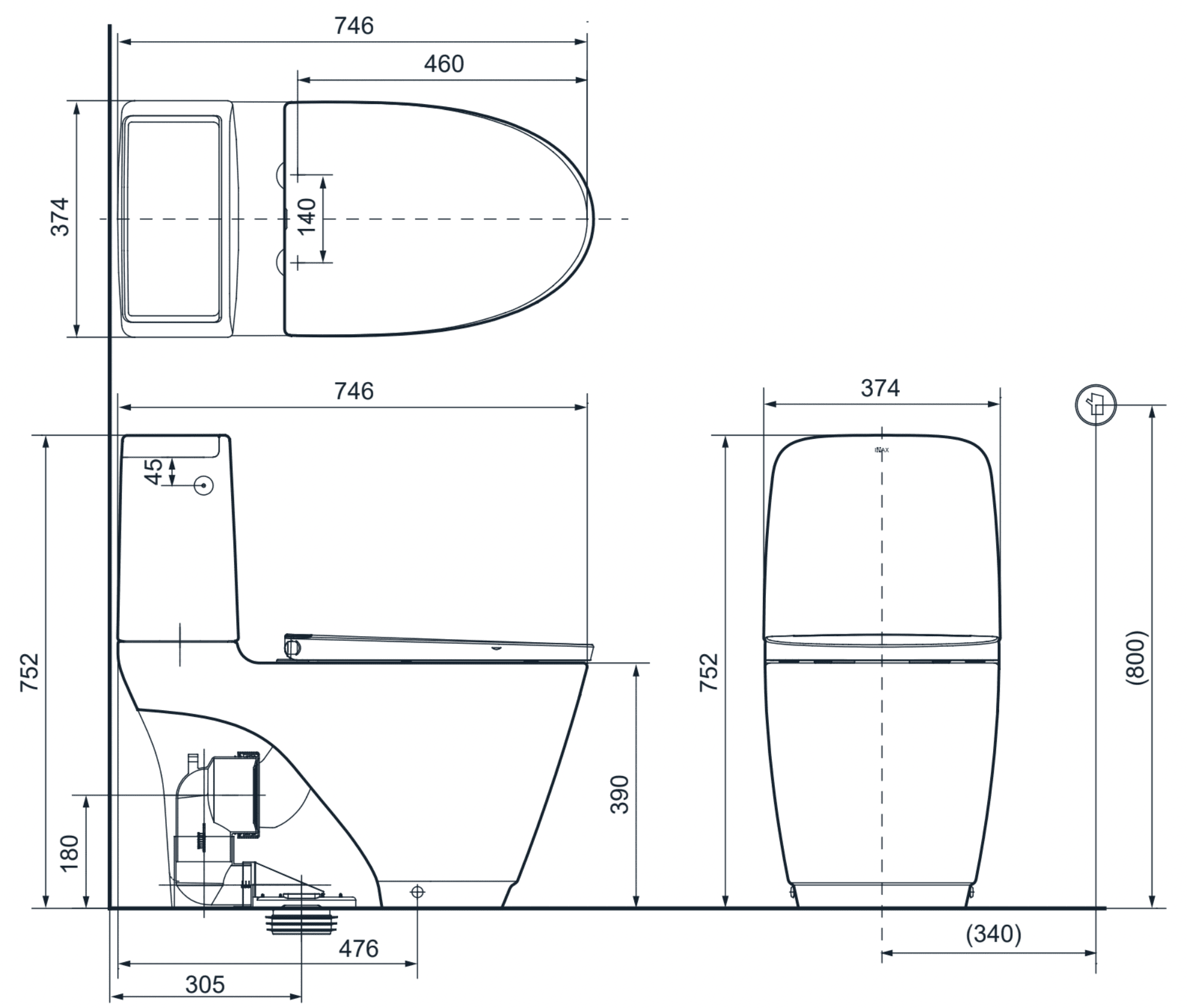Bồn cầu hai khối INAX ACT-832VN+CW-H20VN