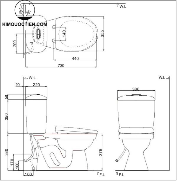 Bồn cầu hai khối INAX C-306PT+CW-S15VN