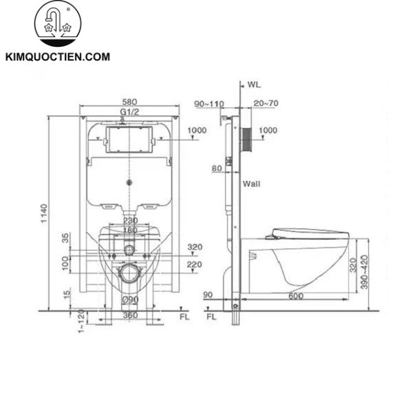 Bồn cầu treo tường INAX AC-23P+CW-H18VN