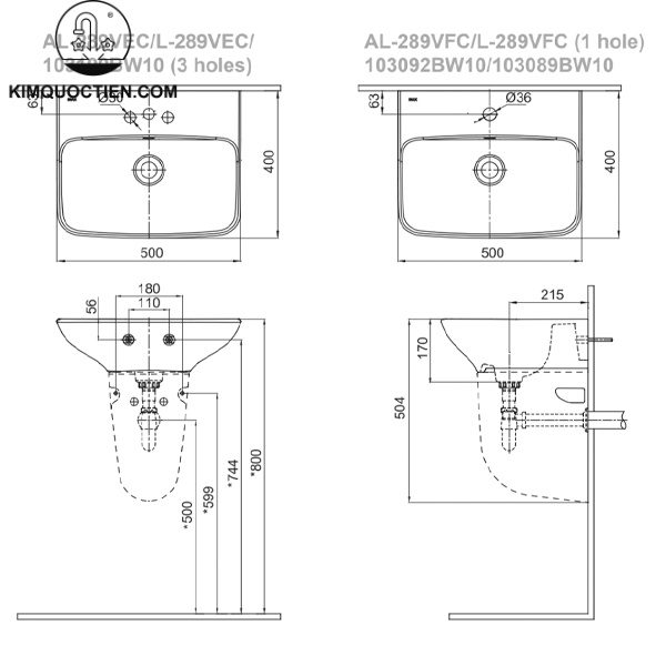 Chậu rửa treo tường INAX AL-289V/L-288VC