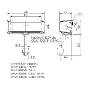 Van xả tiểu cảm ứng INAX OKUV-120S(B)-0.5DC