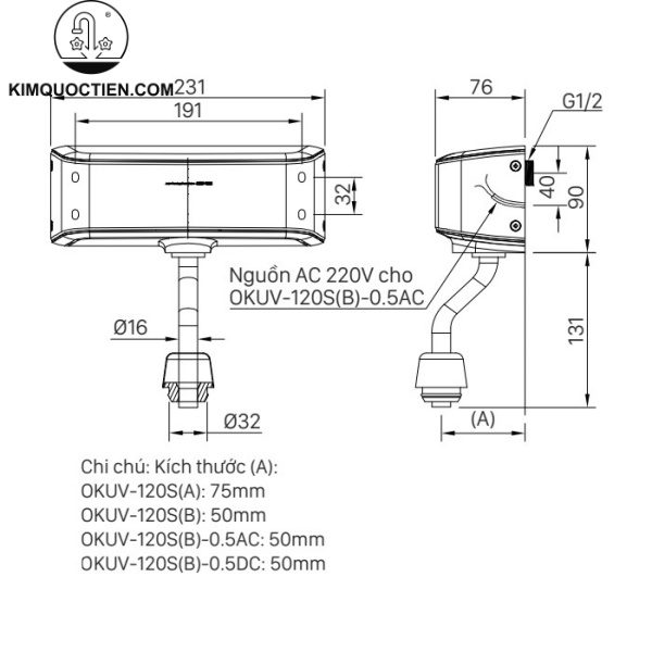 Van xả tiểu cảm ứng INAX OKUV-120S(B)-0.5DC