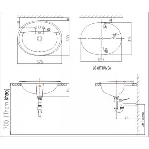 Bản vẽ kỹ thuật Chậu rửa lavabo âm bàn INAX AL-2395VEC