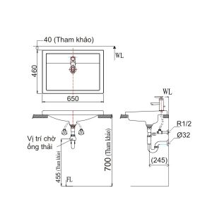 Bản vẽ kỹ thuật Chậu rửa lavabo âm bàn INAX AL-2397VFC
