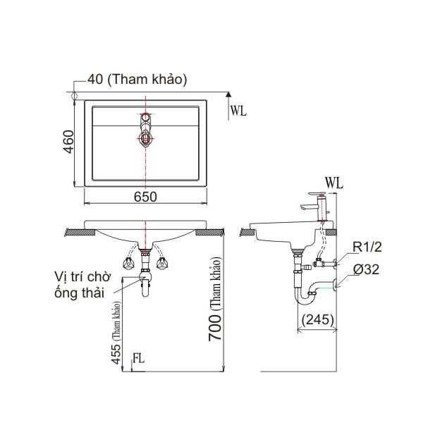 Bản vẽ kỹ thuật Chậu rửa lavabo âm bàn INAX AL-2397VFC