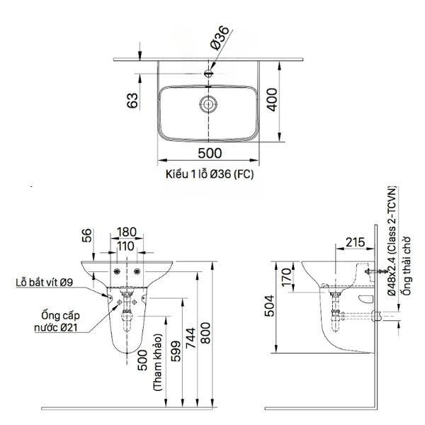 Chậu lavabo Inax AL-289VFC treo tường