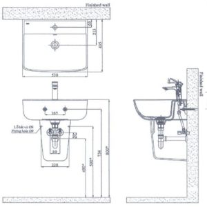 Bản vẽ kỹ thuật Chậu rửa lavabo treo tường INAX AL-312VFC