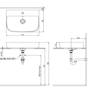 Bản vẽ kỹ thuật Chậu rửa lavabo đặt bàn INAX AL-632VEC
