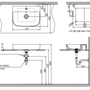 Bản vẽ kỹ thuật Chậu rửa lavabo đặt bàn INAX AL-632VFC