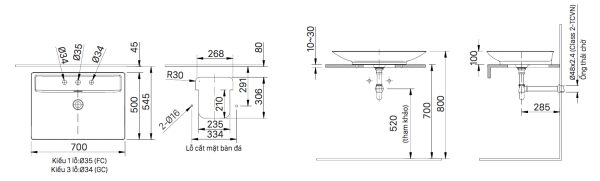 Bản vẽ kỹ thuật Chậu rửa lavabo đặt bàn INAX AL-S630VGC