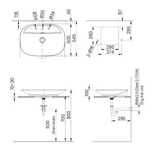 Bản vẽ kỹ thuật Chậu rửa lavabo đặt bàn INAX AL-S640VGC