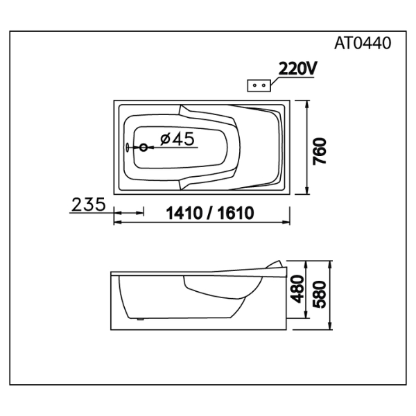Bồn tắm xây không chân không yếm Caesar AT0440