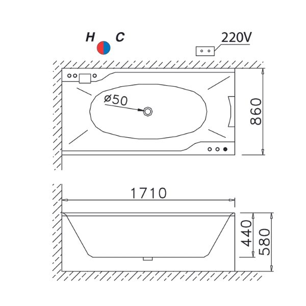 Bồn tắm xây không chân không yếm Caesar AT0870