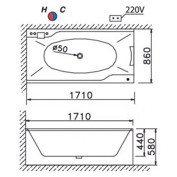 Bồn tắm chân yếm Caesar AT0870L(R)