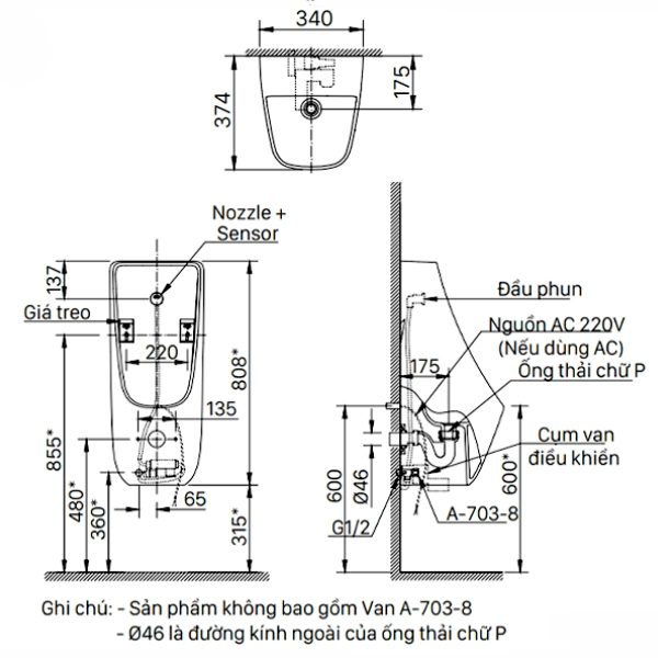 Bồn tiểu nam Inax AU-468IR cảm ứng treo tường