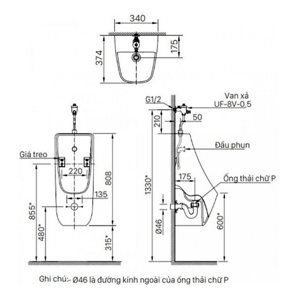 Bồn tiểu nam Inax AU-468V treo tường