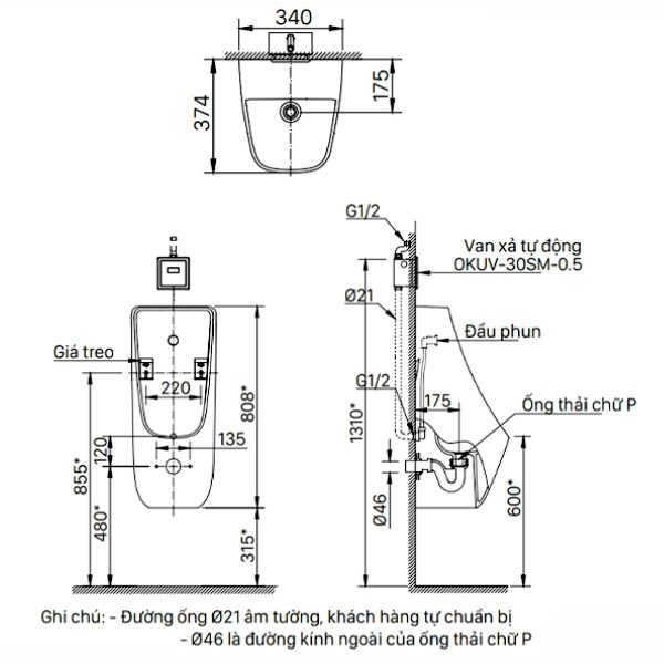 Bồn tiểu nam Inax AU-468VAC treo tường