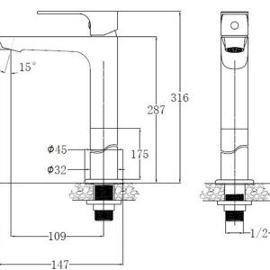 Bản vẽ kỹ thuật Vòi lavabo Caesar lạnh cao B061CBU