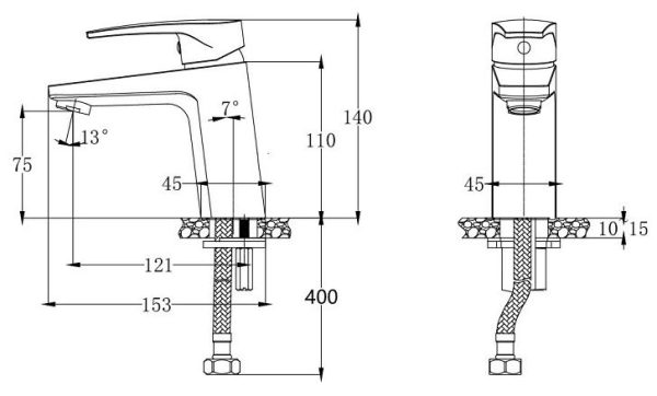Bản vẽ kỹ thuật Vòi lavabo Caesar lạnh B119C