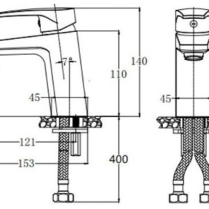 Bản vẽ kỹ thuật Vòi lavabo Caesar nóng lạnh B390CWU