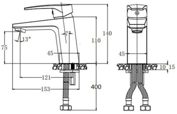 Bản vẽ kỹ thuật Vòi lavabo Caesar nóng lạnh B390CWU