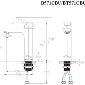 Bản vẽ kỹ thuật Vòi lavabo Caesar nóng lạnh B571CBU