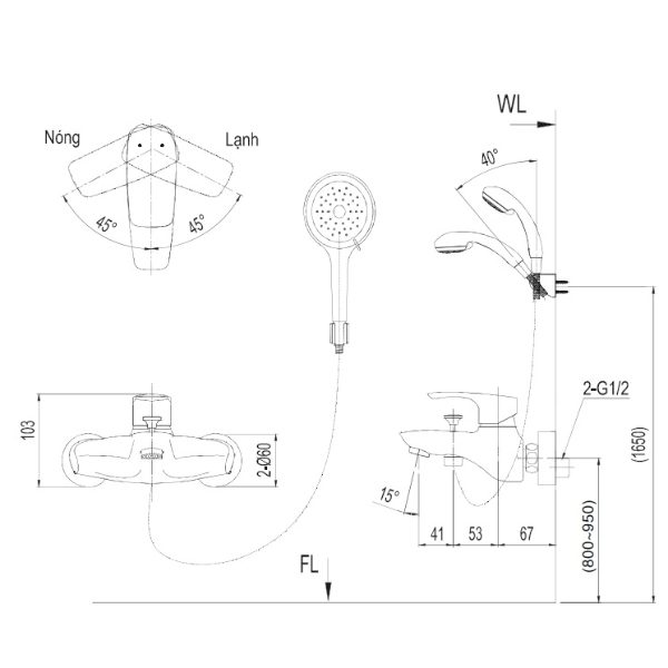 Vòi sen tắm Inax BFV-213S-3C nóng lạnh