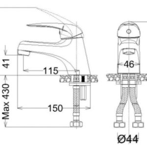 Bản vẽ thiết kế Vòi lavabo Caesar nóng lạnh BT BT260CU