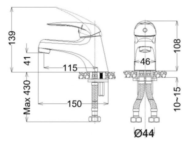 Bản vẽ thiết kế Vòi lavabo Caesar nóng lạnh BT BT260CU