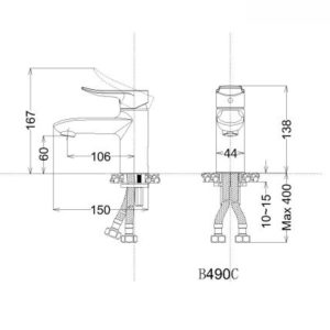 Bản vẽ kỹ thuật Vòi lavabo Caesar nóng lạnh BT BT490CU