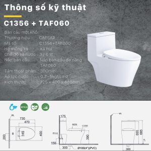 Bồn cầu 1 khối nắp rửa cơ C1356F/TAF060