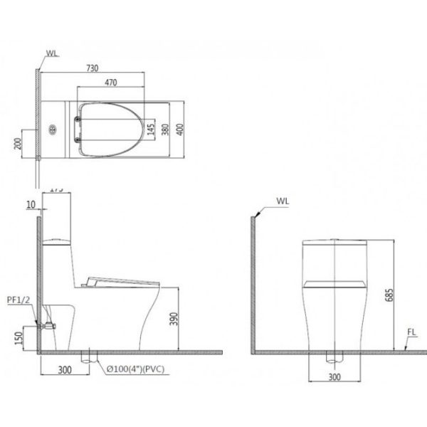 Bồn cầu 1 khối nắp điện tử Caesar C1356F/TAF710H