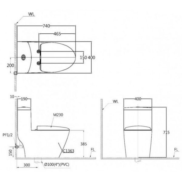 Bồn cầu 1 khối nắp rửa cơ C1363F/TAF060