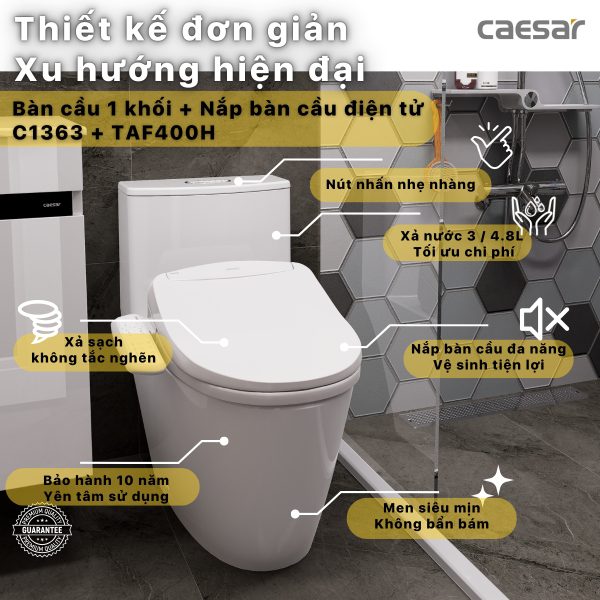 Bồn cầu 1 khối nắp điện tử Caesar C1363F/TAF400H
