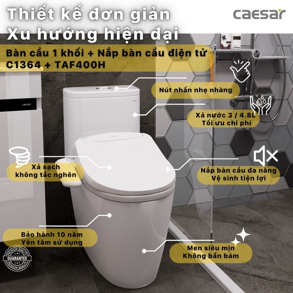 Bồn cầu 1 khối nắp điện tử Caesar C1364F/TAF400H