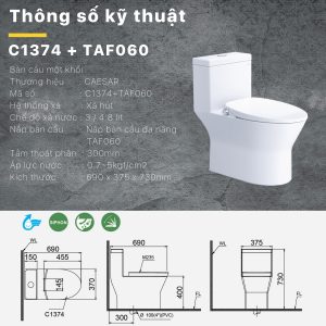 Bồn cầu 1 khối nắp rửa cơ C1374F/TAF060