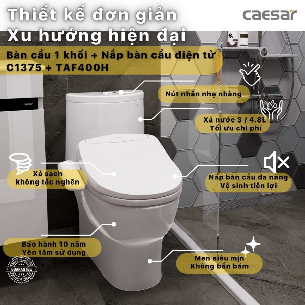 Bồn cầu 1 khối nắp điện tử Caesar C1375F/TAF400H