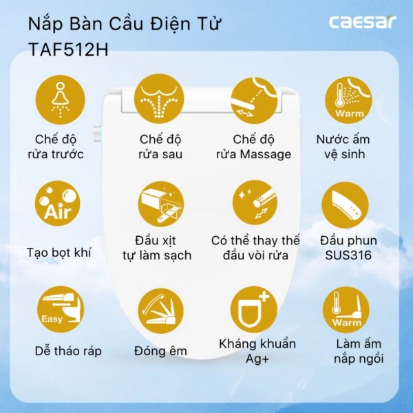 Bồn cầu 1 khối nắp điện tử Caesar C1375F/TAF512H