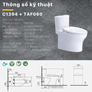 Bồn cầu 1 khối nắp rửa cơ C1394F/TAF060