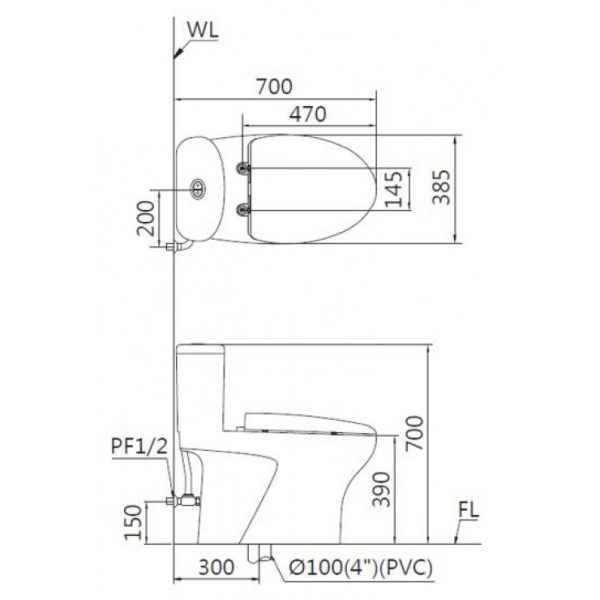 Bồn cầu 1 khối nắp điện tử Caesar C1394F/TAF710H
