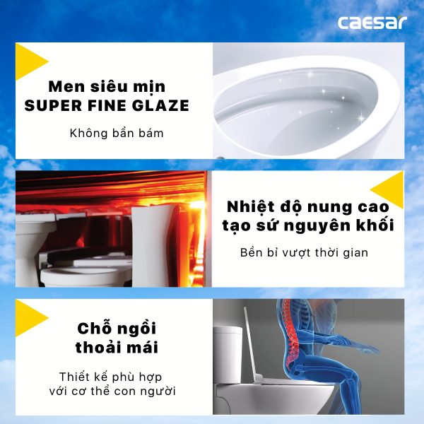 Bồn cầu 2 khối nắp điện tử Caesar CD1320/TAF512H