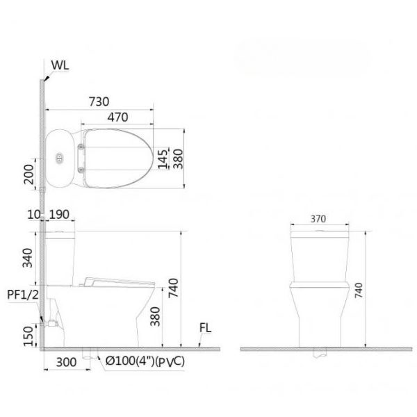 Bồn cầu 2 khối nắp điện tử Caesar CD1320/TAF610H